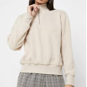 Topshop | Teddy Quarter Zip Cream Pullover Size 8